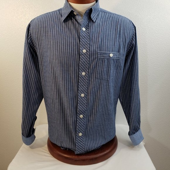 Paper Denim Cloth Mens Shirt Button Up Size Medium Stripe Contrast Cuff PDC - Picture 3 of 9